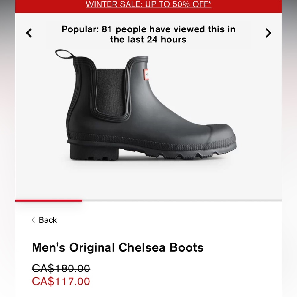 HUNTER Mens US size 8 Chelsea rain boots